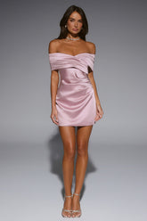 Fancy Night Out Off Shoulder Satin Mini Dress Rose