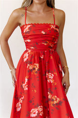 Twilight Grove Strapless Midi Dress Red