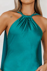 Golden Empress Satin Maxi Dress Green