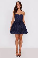 Soirée Star Strapless Sequin Mini Dress Navy