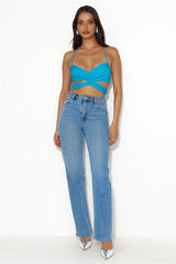 Festival Hours Halter Crop Top Blue