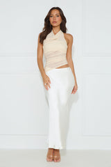 Popping Bottles Satin Mesh Halter Maxi Dress Champagne