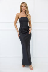 Dressed To Dazzle Strapless Satin Maxi Dress Black