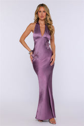 Love Glance Satin Halter Maxi Dress Mauve