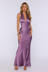 Love Glance Satin Halter Maxi Dress Mauve