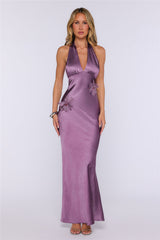 Love Glance Satin Halter Maxi Dress Mauve