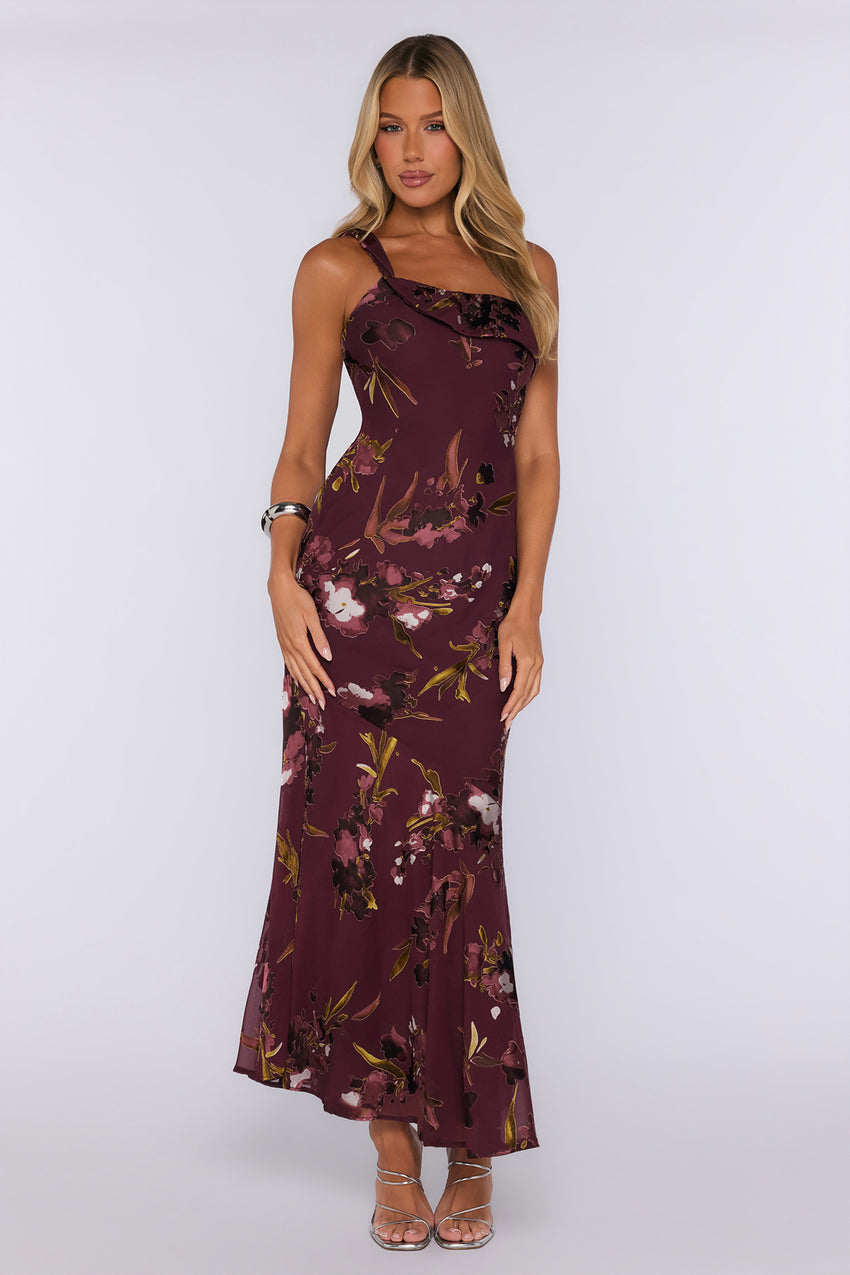 Moon Dance One Shoulder Maxi Dress Burgundy