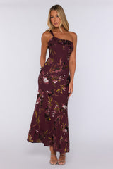 Moon Dance One Shoulder Maxi Dress Burgundy