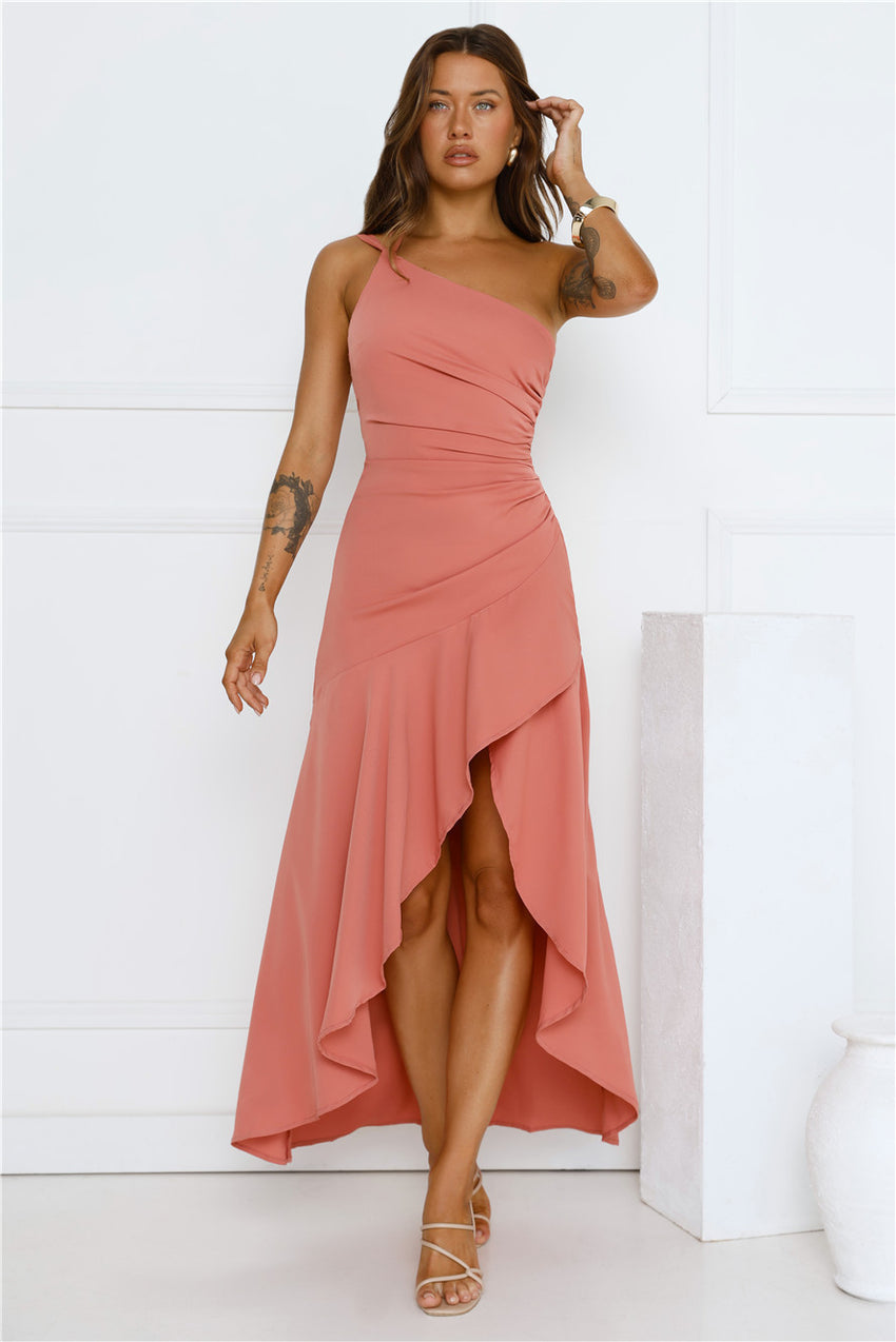 Rule Breaker One Shoulder Midi Dress Coral