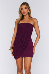 Level Up Season Mesh Strapless Mini Dress Plum