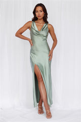 The Loretta Cowl Satin Maxi Dress Sage
