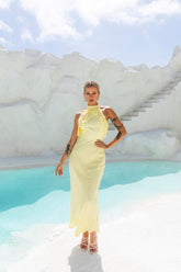 Caribbean Fiesta Halter Maxi Dress Yellow