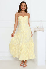 Rosé Blossom Strapless Maxi Dress Yellow