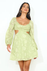 Dainty Long Sleeve Mini Dress Green