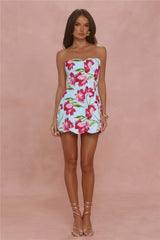 Crimson Bloom Strapless Mini Dress Blue