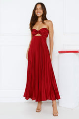 Clouds Of Love Strapless Pleated Maxi Dress Red