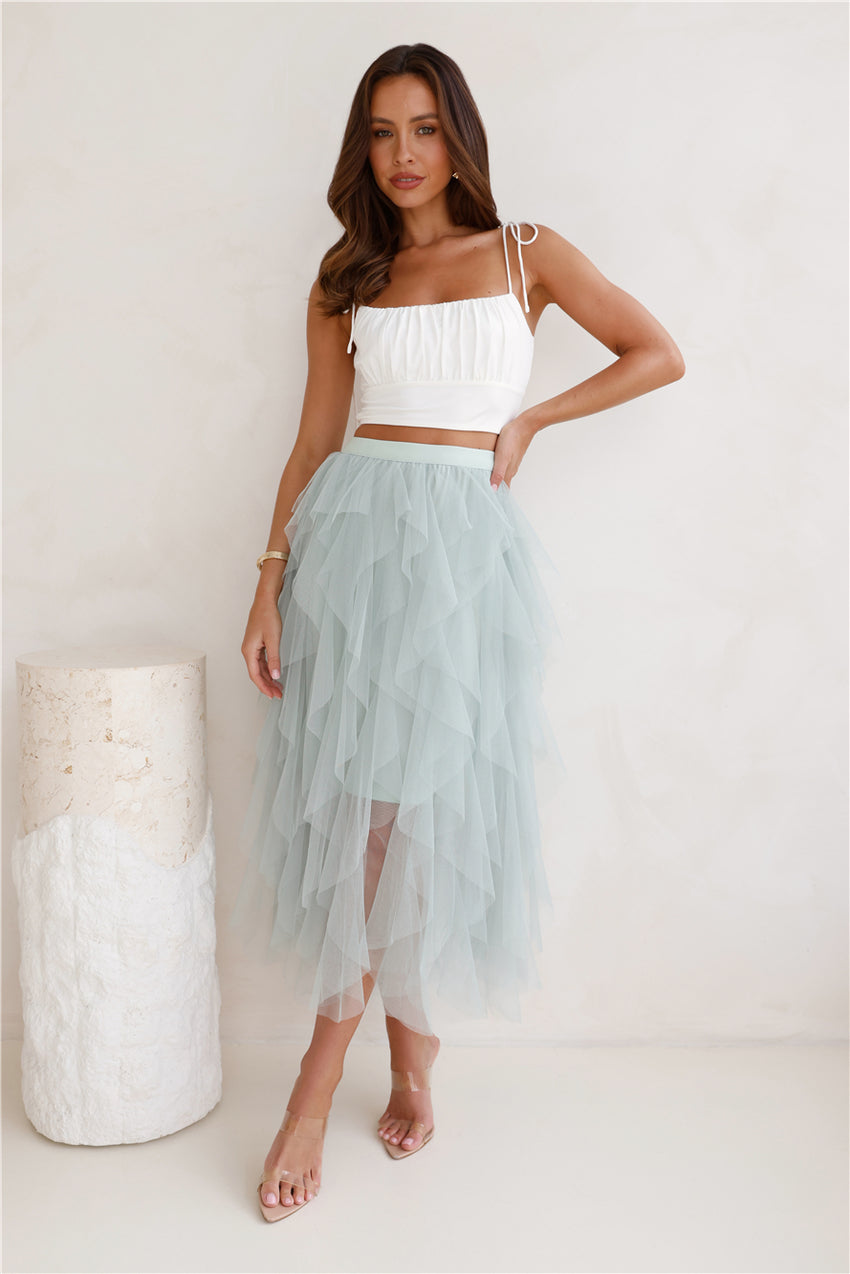 Twirl This Way Tulle Midi Skirt Sage