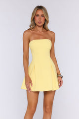 Softly Elevated Strapless Mini Dress Yellow