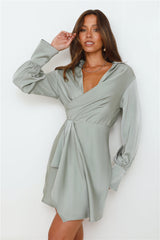 Days Of Love Long Sleeve Satin Mini Dress Sage