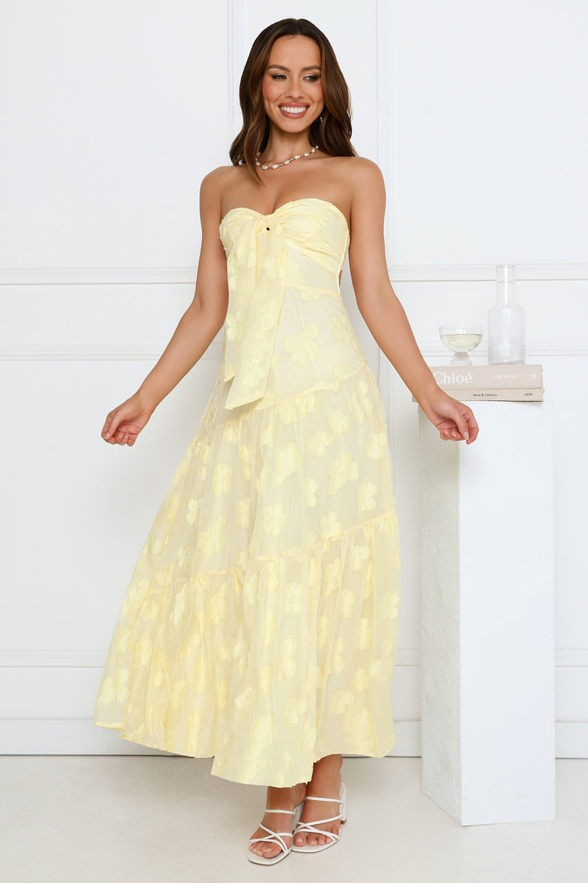 Rosé Blossom Strapless Maxi Dress Yellow
