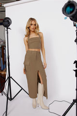 Fashionistas Only Cargo Midi Skirt Khaki